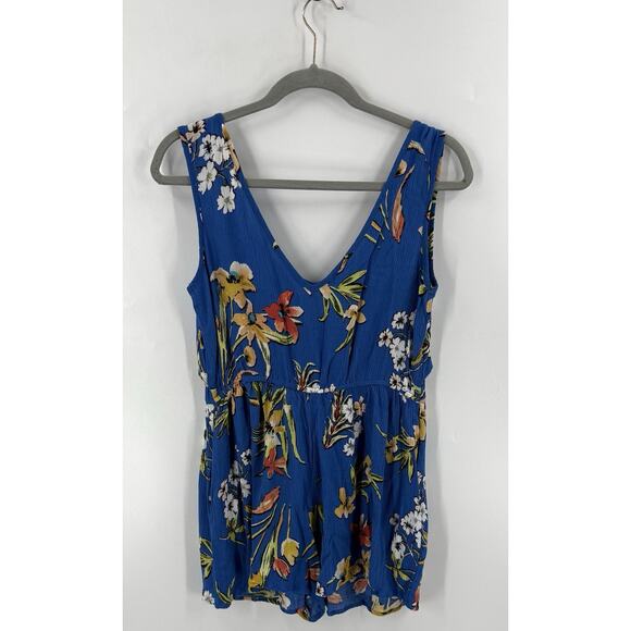 Band of Gypsies Romper One Piece Size Medium Blue Green Floral Tie Front Womens - Picture 3 of 6